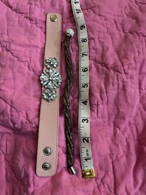 torrid Pink Leather Snap Bracelet with Crystal Floral Accent & sparkle gems